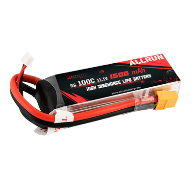 حزمة بطارية LiPo عالية التفريغ قابلة لإعادة الشحن 100C 1500mAh 3S 11.1V