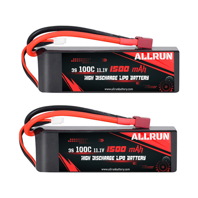 حزمة بطارية LiPo عالية التفريغ قابلة لإعادة الشحن 100C 1500mAh 3S 11.1V