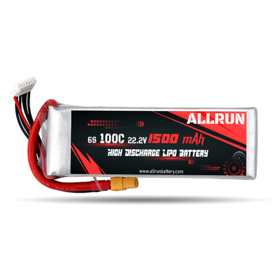حزمة بطارية LiPo ذات معدل C عالي التفريغ 100C 1500mAh 6S 22.2V