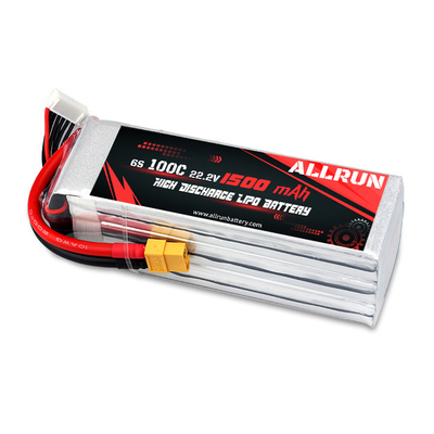 حزمة بطارية LiPo ذات معدل C عالي التفريغ 100C 1500mAh 6S 22.2V