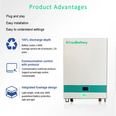 خلية منشورية مثبتة على الحائط Lifepo4 بطارية RS485 / CAN 51.2V 100ah بطارية ليثيوم